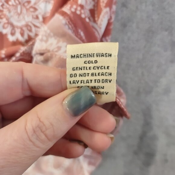 Diana Belle Womens XL Rust Red White Floral Bow Neck Blouse Boho Cottagecore - Picture 8 of 10